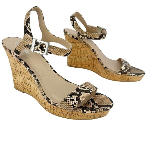 charles by charles david Tan Snake Skin Print Wedge Platform Sandals Sz 11M - Picture 1 of 10
